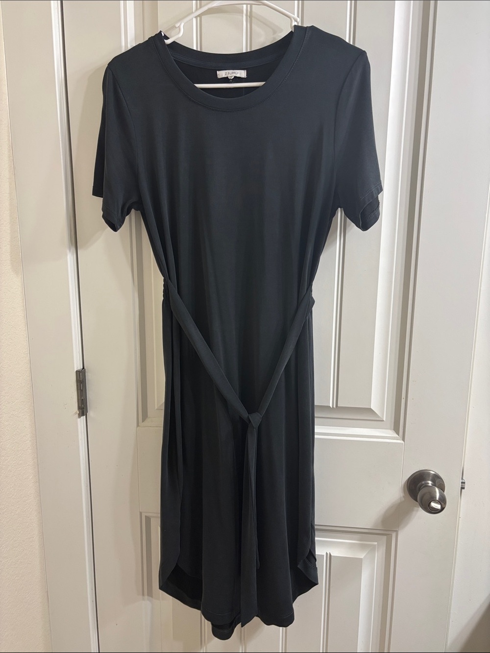 ZSupply Black Short Sleeve Tie-Waist Dress